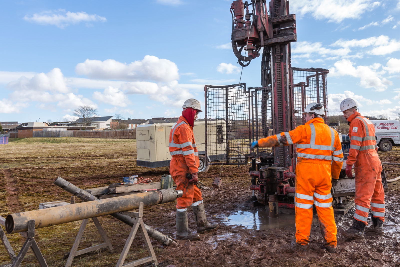 Borehole drilling in Enfield with drilling rig on site